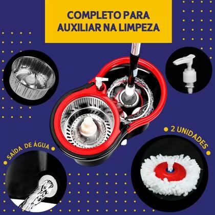 Imagem de Mop Giratório Com Cesto Em Inox C/2 Refil e Dispenser Para Sabão - Kaftor