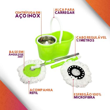 Imagem de Mop Giratório Com Cesto Em Inox - C/ Escovão - Cabo C/ 110cm