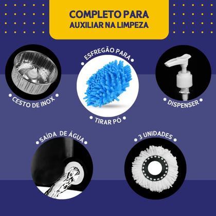 Imagem de Mop Giratório Com Cesto Em Inox Cinza - Cabo 150cm - Completo - Nybc