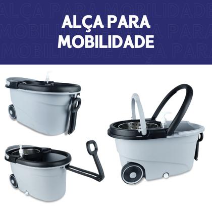 Imagem de Mop Giratório Com Cesto Em Inox Cinza - Cabo 150cm - Completo - Nybc