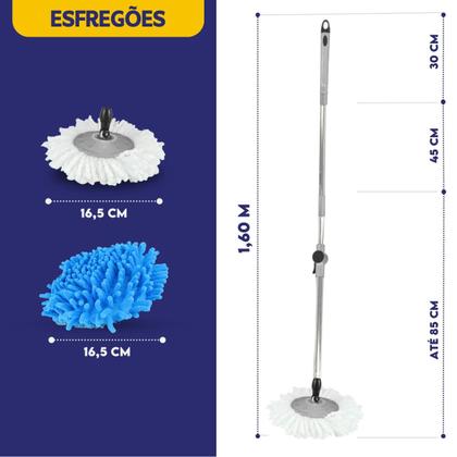 Imagem de Mop Giratório Com Cesto Em Inox Cinza - Cabo 150cm - Completo - Nybc