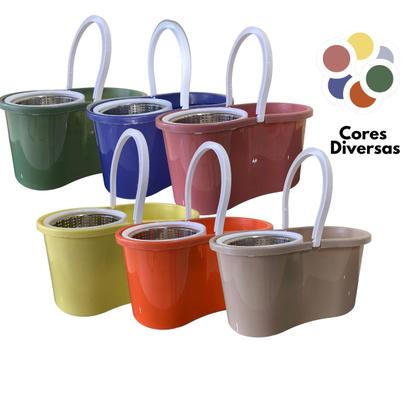 Imagem de Mop Giratório com Cesto Inox Esfregão Multiuso Refil Microfibra Lava Limpa e Seca Balde de 10 Litros sem Rodinhas para Limpeza Pesada