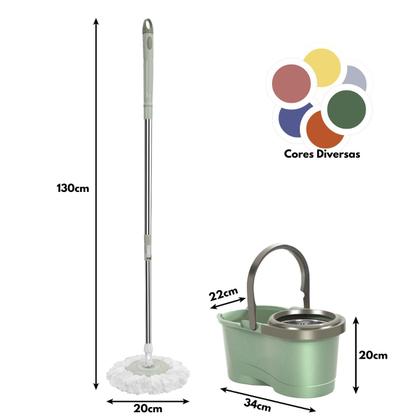 Imagem de Mop Giratório com Cesto Inox Esfregão Multiuso Refil Microfibra Lava Limpa e Seca Balde de 10 Litros sem Rodinhas para Limpeza Pesada