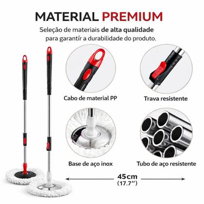Imagem de Mop Giratório Duplo 13L Cesto Inox Pedal Com Cabo Regulável