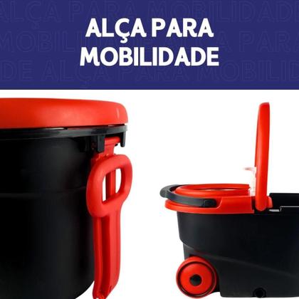 Imagem de Mop giratório inox 13l com centrífuga 360 + refil microfibra limpeza profissional mop giratório inox 13l com centrífuga