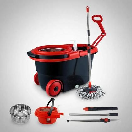 Imagem de Mop Giratório Inox 13L Premium Com Rodinhas Centrífuga 360 Kit Limpeza Profissional Reforçado