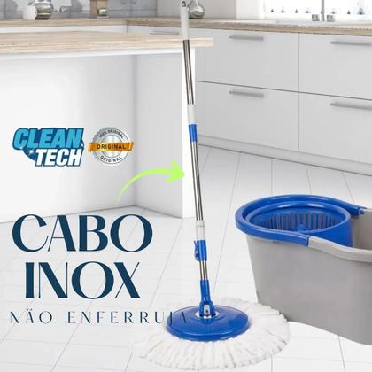 Imagem de Mop Giratório Limpeza Balde Esfregão Microfibra Cabo Extensor 13 Litros Inox Sortido
