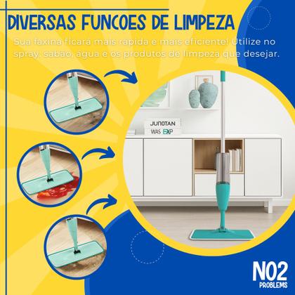 Imagem de Mop Giratório Microfibra Reutilizável Spray Mágico No2Problems Reservatório De Água Limpeza Eficiente Resistente Praticidade