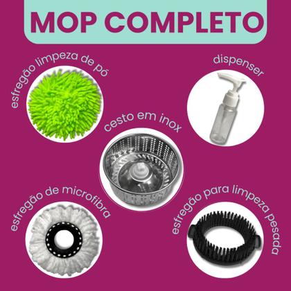 Imagem de Mop Giratório Plus Com Cesto Em Inox Cabo 150cm Completo Vermelho Kaftor