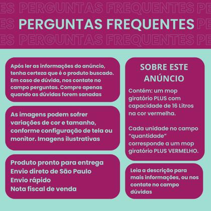 Imagem de Mop Giratório Plus Com Cesto Em Inox Cabo 150cm Completo Vermelho Kaftor