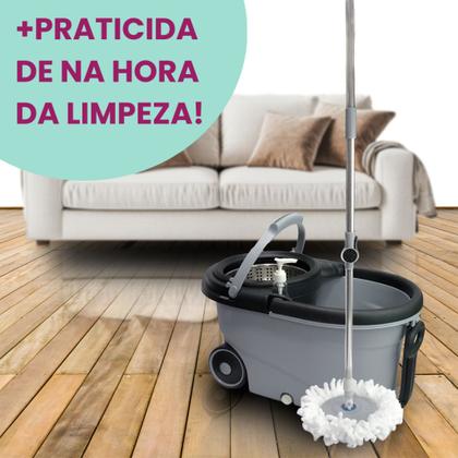 Imagem de Mop Giratório Plus Com Cesto Em Inox Cabo 150cm Completo Vermelho Kaftor