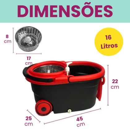 Imagem de Mop Giratório Plus Com Cesto Em Inox Cabo 150cm Completo Vermelho Kaftor