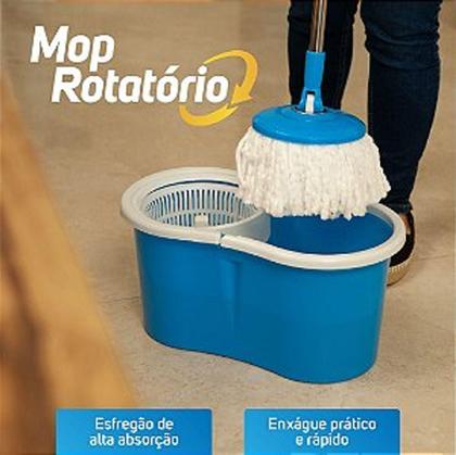 Imagem de Mop Giratório Rotatório Alta Absorção Limpeza Esfregão Azul - Nobre
