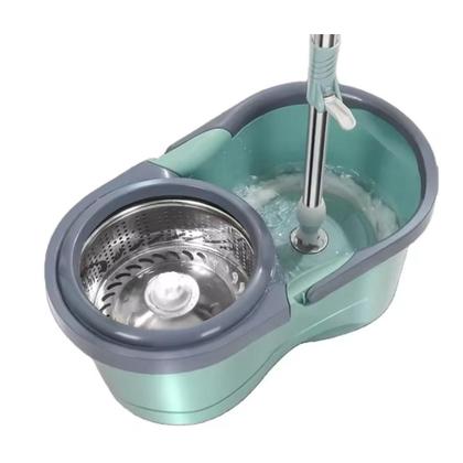 Imagem de Mop inox balde duplo com rodinha esfregao 360 giratorio cesto profissional grande 12 litros rodo vassoura 2 em 1 limpa s