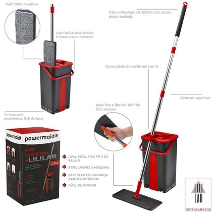 Imagem de Mop Lava Seca Tira Pó dá Brilho Esfregão Com Balde 5 Litros - POWERMAID