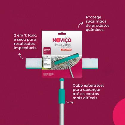 Imagem de Mop Limpa Vidros Lava Seca 2 Em 1 Com Cabo Extensível Noviça