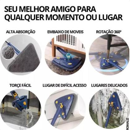 Imagem de Mop Limpeza 360 Triangular Giratório Ajustável, Lava E Seca,