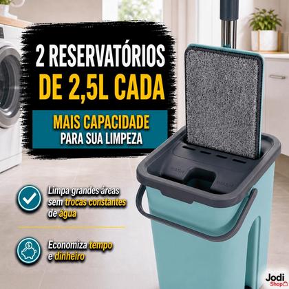 Imagem de Mop Rodo Com Balde Esfregão Flat Lava E Seca De Microfibra Multiuso limpeza