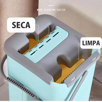 Imagem de Mop Rodo Com Balde Esfregão Flat Lava E Seca De Microfibra Multiuso limpeza