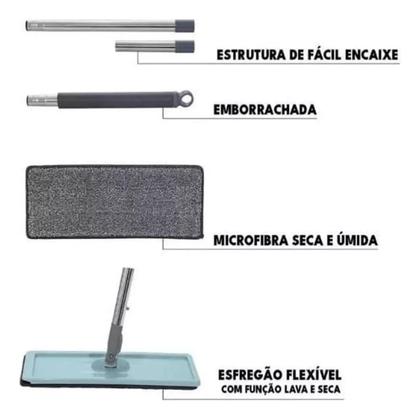 Imagem de Mop Rodo Com Balde Esfregão Flat Lava E Seca De Microfibra Multiuso limpeza