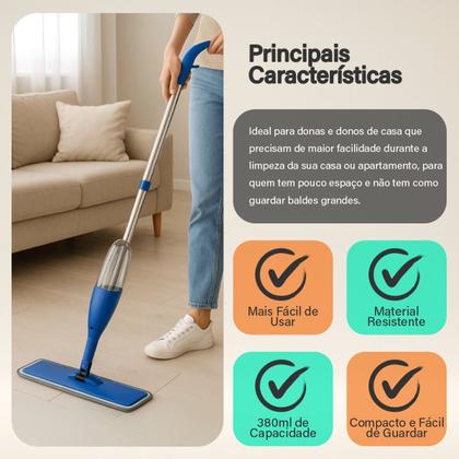 Imagem de Mop Rodo Esfregão Inox Spray com Reservatório Limpador Mágico Jato de Água Microfibra Multiuso Limpeza Prática Lava Piso