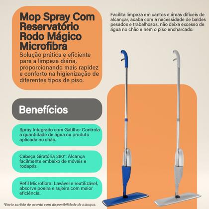 Imagem de Mop Rodo Esfregão Inox Spray com Reservatório Limpador Mágico Jato de Água Microfibra Multiuso Limpeza Prática Lava Piso
