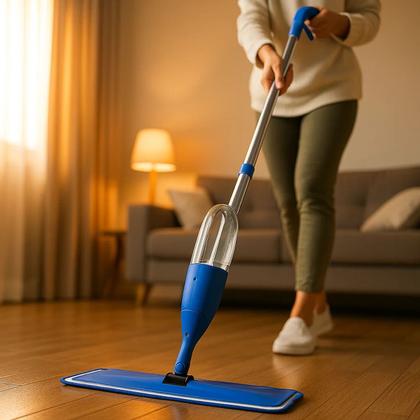 Imagem de Mop Rodo Esfregão Inox Spray com Reservatório Limpador Mágico Jato de Água Microfibra Multiuso Limpeza Prática Lava Piso