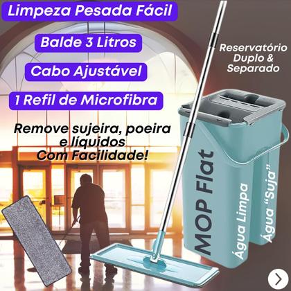 Imagem de MOP Slim Rodo Flat Multiuso Casa Cozinha Sala Lavanderia 1 Pano Microfibra Com Balde Lava Seca Limpeza Geral