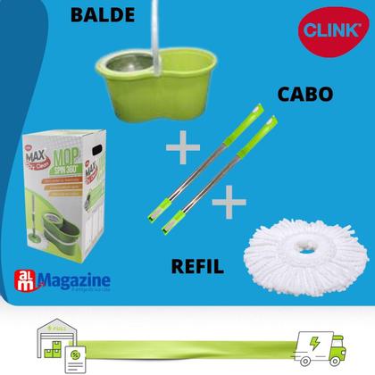 Imagem de Mop Spin 360 Esfregão Giratório Multiuso Balde 10 Litros verde  KIT