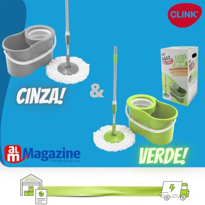 Imagem de Mop Spin 360 Esfregão Giratório Multiuso Balde 10 Litros verde  KIT