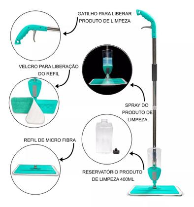 Imagem de Mop Spray Magico Esfregão Com Reservatorio Rodo De Limpeza Microfibra Refil Multiuso