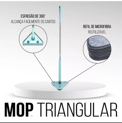 Imagem de Mop Triangular Esfregão Rodo Mágico Giratório Com 2 Refil Cor Azul