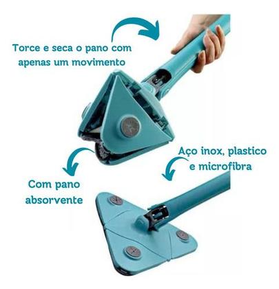 Imagem de Mop Triangular Giratório 360º Ajustável de Microfibra para Limpeza e Vidros