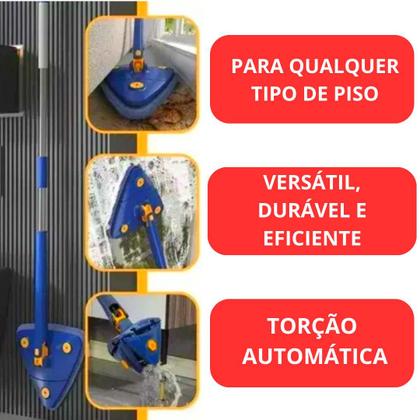 Imagem de Mop Triangular Giratório Esfregão Ajustável Rodo Limpador Pisos E Vidros