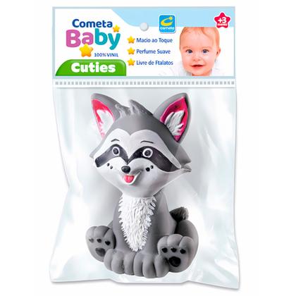 Imagem de Mordedor Bebê 3 Meses Guaxinim Brinquedo Sensorial Vinil Macio Animais Bichinhos Da Floresta Cinza
