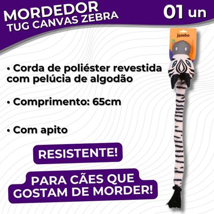 Imagem de Mordedor de Pelúcia Corda e Apito Brinquedo Tug Canvas Zebra Para Cães 65cm Resistente - Jambo Pet