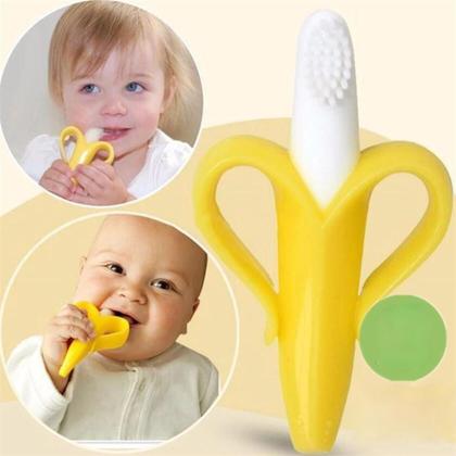 Imagem de Mordedor Massageador Gengiva Bebê Escova Banana Dentinhos