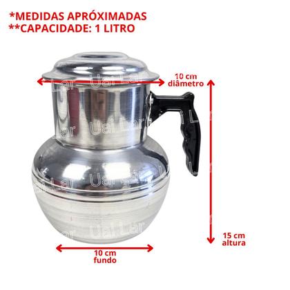 Imagem de Moringa com cabo 1 litro alumínio leve polido com tampa multiuso cozinha agua suco gelado jarra pote