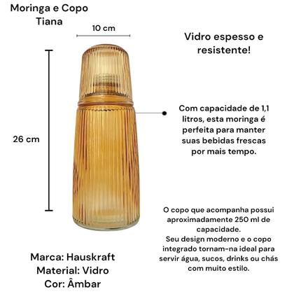 Imagem de Moringa e Copo Vidro Canelado Âmbar 1100ml Jarra Mesa Posta