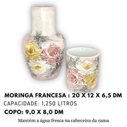 Imagem de Moringa Francesa Jarra Água com Copo de Porcelana 1,250 ml ROSAS BRANCA ROSA AMARELA/ROSA