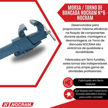 Imagem de Morsa Torno Bancada Profissional Fixo Número 6 Nt-6 Nocram
