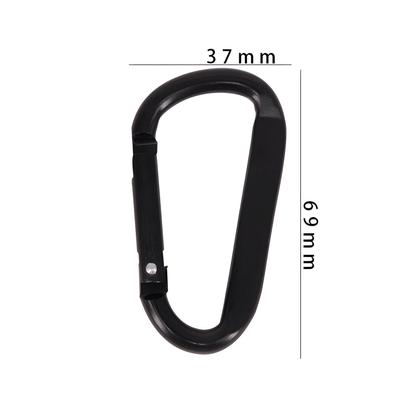 Imagem de Mosquetão de Alumínio Preto 7cm com Anel D - Ideal para Chaveiros e Camping