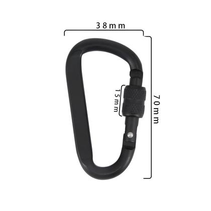 Imagem de Mosquetão de Alumínio Preto 7cm com Anel D - Ideal para Chaveiros e Camping