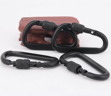 Imagem de Mosquetão de Alumínio Preto 7cm com Anel D - Ideal para Chaveiros e Camping