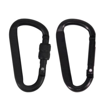 Imagem de Mosquetão de Alumínio Preto 7cm com Anel D - Ideal para Chaveiros e Camping