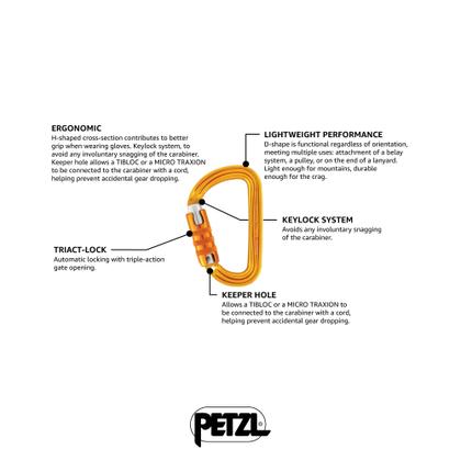 Imagem de Mosquetão Petzl SM'D  Mosquetão versátil, leve, compacto, em forma de D para escalada em rocha e gelo  Triact-Lock