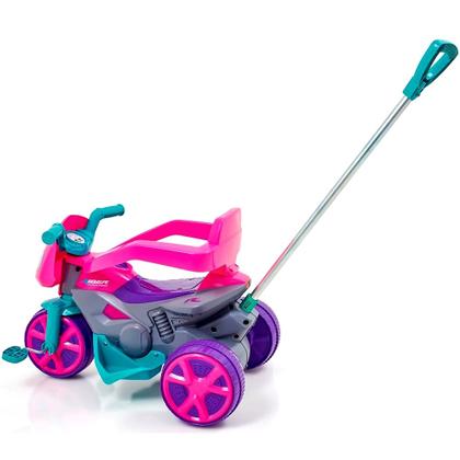 Imagem de Moto Andador Infantil Triciclo c/ Pedal Alça Removível de Empurrar Barra Proteção Rosa