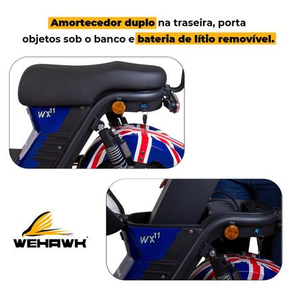 Imagem de Moto Ebike 1000W Scooter Wehawk Wx11 Velocidade de 32 Kmh Autonomia até 45 Km 2 Lugares, Bicicleta Elétrica Autopropelido, Suporta até 180Kg