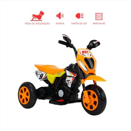 Imagem de Moto Elétrica Infantil Laranja Farol Led Acelerador Pedal Ré