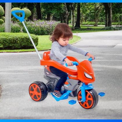 Imagem de Moto Infantil Andador Com Empurrador Haste Direcional 3 Rodas Com Pedal